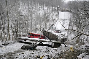 At least 10 people were injured after a bridge collapsed in Pittsburgh on Friday morning, hours before President Biden visited the city to discuss the country's aging infrastructure. None of the injuries were life-threatening and no one was killed, officials said. It was not immediately clear what caused the collapse. https://nyti.ms/3KMntAt | The New York Times