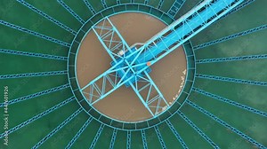 Aerial Top View of Drinking-Water Treatment. Microbiology of drinking water production and distribution, water treatment plant, planing, roof plan