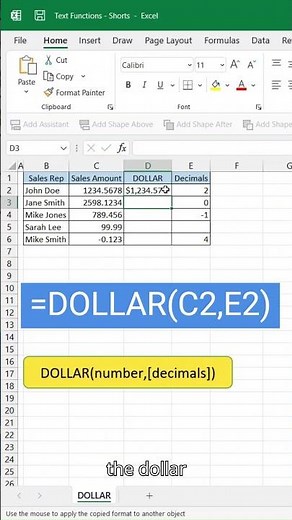 📊 Master the DOLLAR Function in Excel! 💵 #excel #exceltutorial #excelshorts