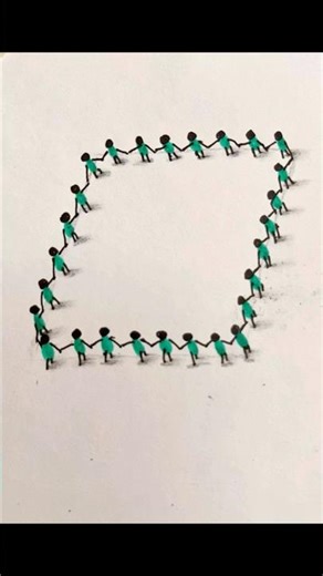 Unity Art Drawing 🤝✨|Holding Hands Square Design 💚 #drawing #3d #art #design #shorts