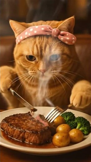 A Cat’s Steak Feast — Pure Elegance and Bliss #asmr #steak #eating #funnycatshort #animallife