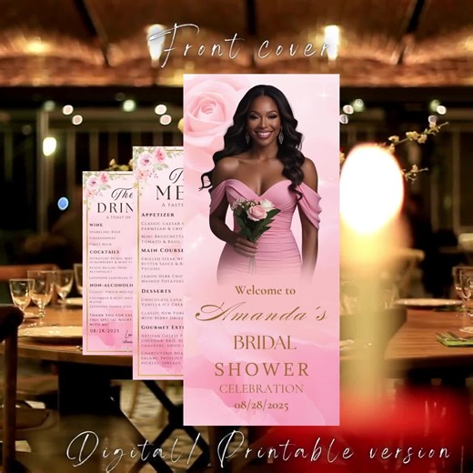 Bridal Shower Menu and Drinks Pink Birthday Dinner Menu Card With Photo Elegant Party Menu Baby Shower Menu Printable Floral Drink Menu - Etsy