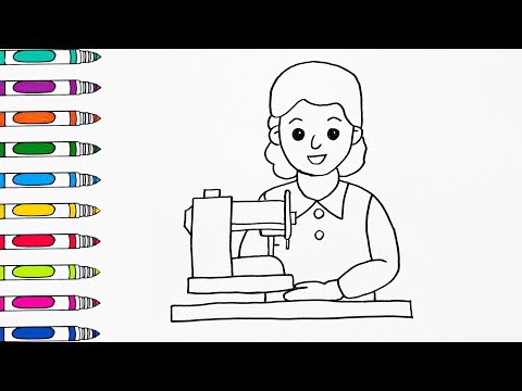 How to Draw a Tailor and Sewing Machine for Kids