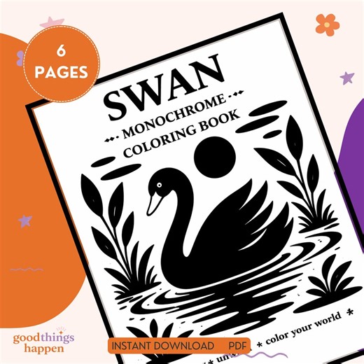 Swan Monochrome Coloring Book, One Color Coloring Pages, Cozy Swan Coloring Book, Stressrelief, Cottagecore Coloring, PDF Digital - Etsy