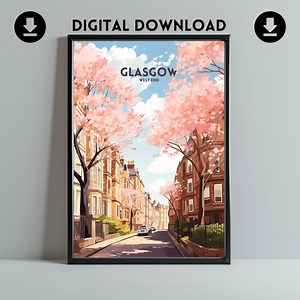 Glasgow West End in Spring Poster | Digital Art | Scottish City Travel Poster | Cityscape Printable Wall Art | Home Decor Gift Download - Etsy UK