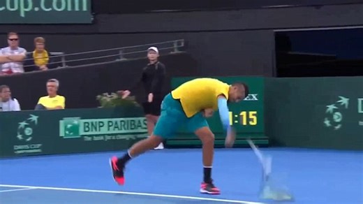 Nick Kyrgios breaks his racquet in tantrum during Davis Cup