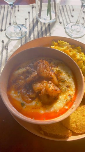 Shrimp grits, cheese eggs and fried green tomatoes made by Trese ‼️ | Trese MsSlabs Piece