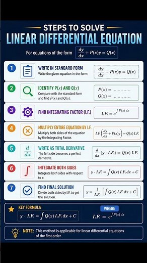 Step-by-Step Linear Differential Equation #linearequations Solution 📚 | Quick Revision Short
