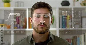 Biometric Facial Recognition System Scanning Man Face Creating Track Points. Authentication Granted. Future Security User Information Protection. Digital technology, Artificial Intelligence. VR