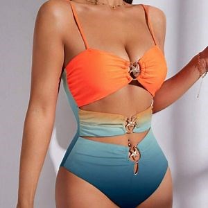 [Hot Item] Women's Sexy Gradual Printing Open-Backed Hollow One Piece Swimsuit Bikini Swimwear