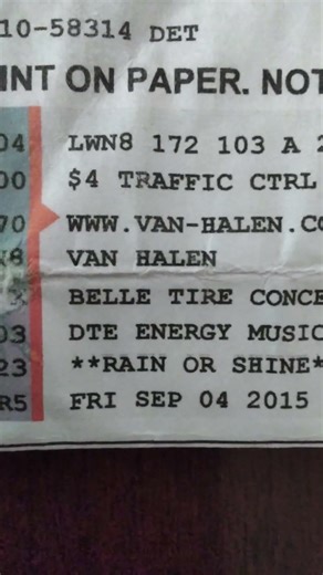 Van Halen 2015 DTE Music Theater Ticket