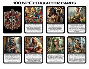 100 Unique NPC Character Cards for Dnd & RPG Tabletop Games | Printable 2.5x3.5 Inch | 300 DPI | 3 Card Back Colors | Instant Download - Etsy