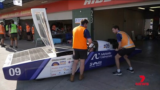 Two South Australian teams have hit the track, fighting it out for pole position in the World Solar Challenge which leaves Darwin tomorrow morning. Competitors from across the globe have unveiled their latest innovations, hoping to have the edge during the 3,000km sprint to Adelaide. Download the 7NEWS app: https://7news.link/7NEWSapp #7NEWS | 7NEWS Adelaide