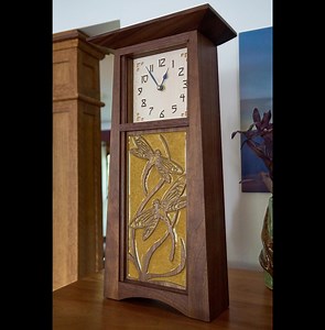 Handmade White Oak Chime Clock | Craftsman Style Gold Dragonfly Design - Etsy