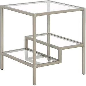 Henn&Hart 20" Wide Square Side Table in Satin Nickel, Table for Living Room, Bedroom