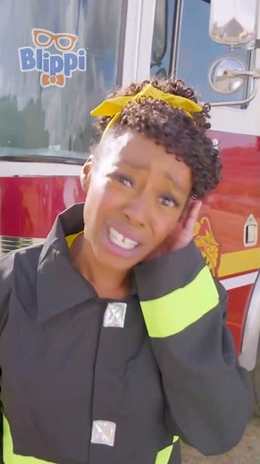 Meekah and Blippi in a firetruck
