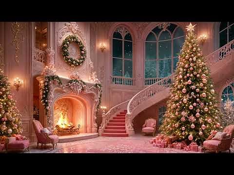 4K Pink Christmas Background | Christmas Fireplace | Winter Snow | Christmas Ambience | Pinkmas