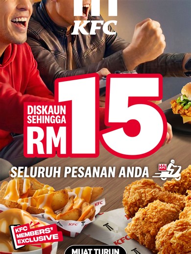 Diskaun RM15 KFC Delivery lewat KFC App