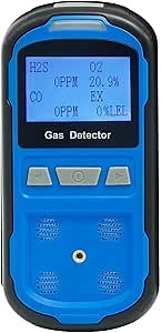 Gas Detector, GiiHoo 4 Gas Detector for H2S,O2,CO and LEL Professional 4 Gas Monitor with Vibration, Audible, Visual Portable Rechargeable Gas Sniffer Alarm with LCD Display (Blue)