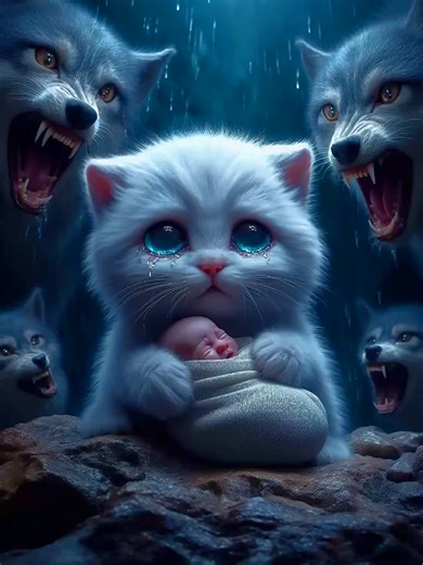 Adorable Baby Rescued by Tiny Kitten from Wolves