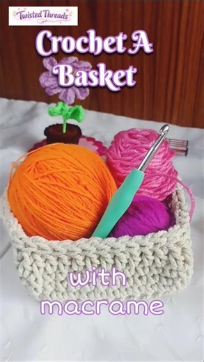 Crochet basket with macrame rope 🧺 #crochet #diy #macrame #beginnercrochet