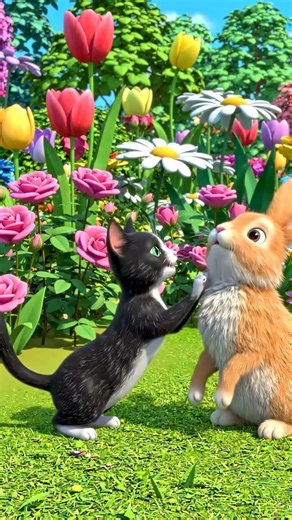 Cat and Rabbit playing in garden with la ilaha illahAllah short.#rabbit #viral #shorts #foryou