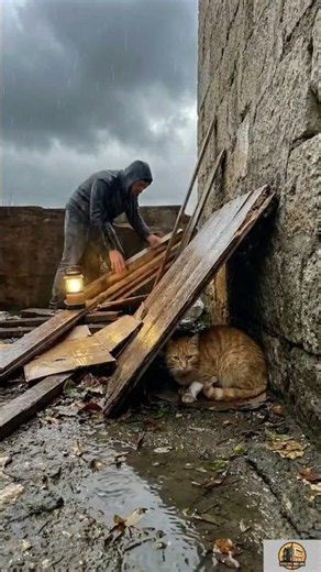 He Built Safe Cozy Rain Shelter for Injured Cat Before the Flood Arrived