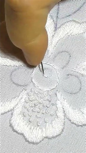 Hand Embroidery WHITE WORK satin stitch SHORT