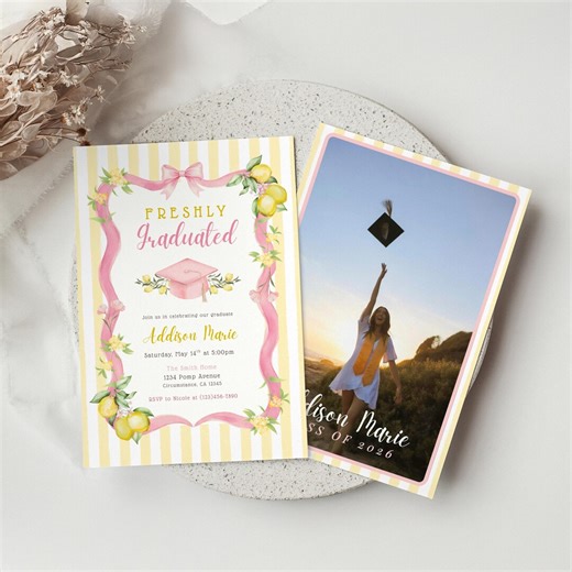 Freshly Graduated Party Invitation Template | Editable Lemons Grad Announcement | High School Graduation | Printable Digital Download - Etsy