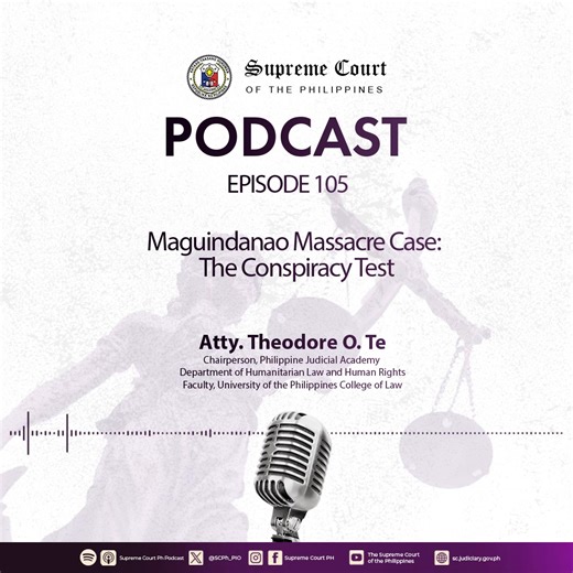 In criminal cases, what is conspiracy and how is it proven? Does mere presence at preparatory meetings and expressions of agreement amount to conspiracy without proof of an overt act? Listen to the #SupremeCourtPH Podcast with guest Atty. Theodore O. Te, who is the Chairperson of the Philippine Judicial Academy Department of Humanitarian Law and Human Rights. He has served as Chief of the Supreme Court Public Information Office and has been Bar Examiner thrice. Professor Te teaches criminal law 