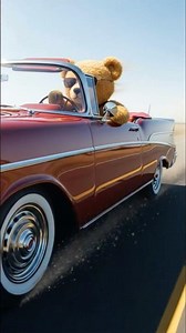 Teddy bear driving a 1957 Chevy
