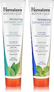 Himalaya Botanique Whitening Complete Care Toothpaste, Mint and Peppermint Flavors - Whitening Toothpaste Without Fluoride for Brighter Teeth & Fresh Breath - Vegan, Gluten Free, 5.29 oz (Pack of 2)