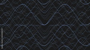 A symmetrical blue wave pattern with evenly spaced curved lines on a black background forms peaks and troughs, creating a visually pleasing and uniform design
