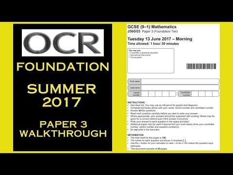 OCR GCSE Maths Foundation - Summer 2017 - Paper 3 - Calculator - Worked Solutions / Walkthrough