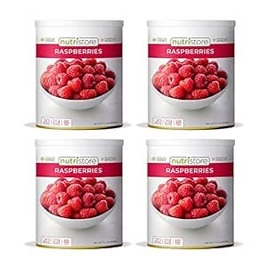 Nutristore Freeze Dried Raspberries 4-Pack | 100% Natural, Healthy Fruit Snacks Bulk | Premium Quality & Crispy Fresh Taste | Emergency Survival Food Supply | #10 Can | 20 Servings | 25 Year Shelf Life