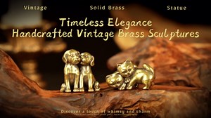 Playful Dogs Brass Sculpture - 100% Solid Handcast Retro Animal Statue, Whimsical Friendship Desk Decor for Home & Office, Unique Collectible Gift for Pet Lovers, Handcrafted Dog Lover Art Piece