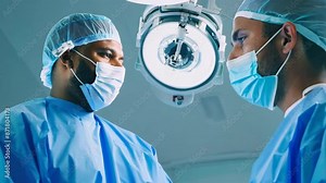 Modern hospital emergency department operating room where doctors and surgeons perform surgery.