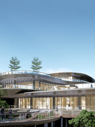 A Glimpse into the Design Process of BNI Pavilion at IKN This landmark stands on a vast 9,200 square meter plot in the Mini Financial Center, a dedicated financial and banking hub in Indonesia’s new capital, Nusantara. Designed to blend seamlessly with its natural surroundings, the BNI Pavilion responds to the land’s contours, the flowing river, and the lush vegetation. This approach aligns perfectly with IKN's development principles and Alien Design Consultant’s commitment to sustainability and