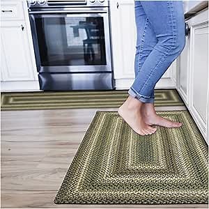 Homespice Pinecone Green Braided Rugs Runners 22x72 – Hand Braided Jute Kitchen Runner for Rustic and Country Decor