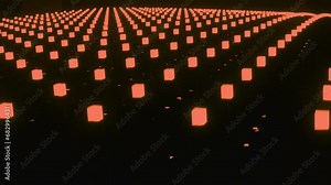 Abstract orange wave dots squares on black background. VJ loop backdrop motion for cyberspace grid design. Seamless loop abstraction global digital network. Network connection structure. stage visual