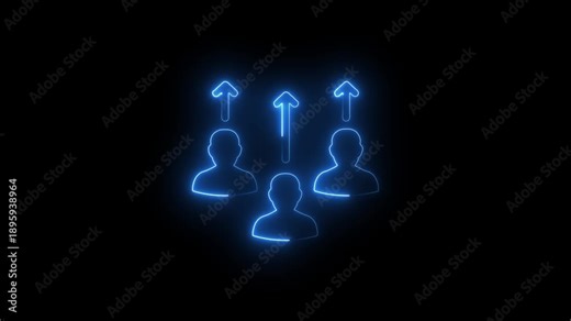 Neon blue Team Growth and Career Development Icon Animation - HR Concept, Glowing Team Success and Employee Promotion Motion Graphic for Human Resources, Abstract Digital Leadership and Recruitment Su