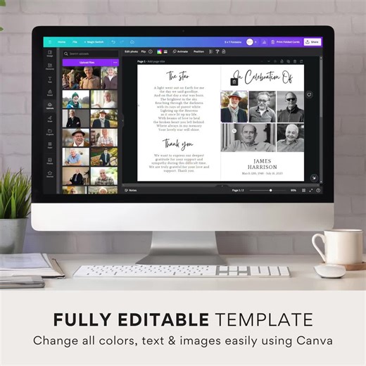 Minimalist Funeral Program Template, Simple Folded Memorial Service, Modern Celebration of Life Card, Folded Order of Service, Booklet, CF65 - Etsy