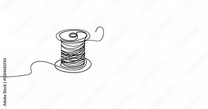 Thread spool, needle and scissors continuous line drawing, line-art, art animation online, continuous motion outline drawing, 4k stitch drawing video, embroidery, sewing, cutting.