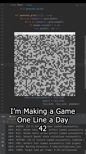Making a Game One Line a Day (day 42) #everyday #coding #gamedev #python #raylib