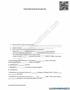 Carbon & Macromolecules 101 video notes worksheet