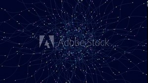 Seamless pattern of interconnected dots on a dark background forming zigzag lines. Lines intersect and run parallel, creating a mesmerizing visual effect