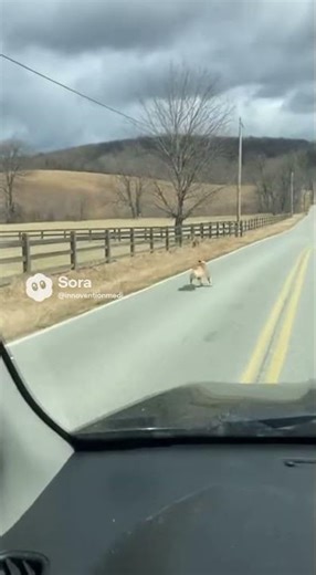 Dog chases Horse across the road