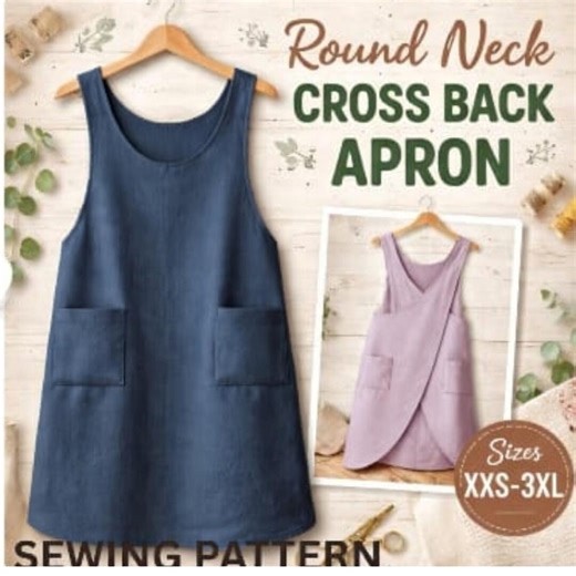 Round Neck Cross Back Apron Sewing Pattern PDF | Japanese Style Pinafore Apron | Reversible Wrap Apron | Sizes XXS–3XL | Beginner Friendly - Etsy UK