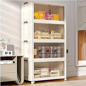 102 QT Large Storage Bins with Lid, Plastic Storage Organizer for Living Room Bedroom, Foldable Stackable Toy Storage, Storage Containers for House Organizing, 4 Tier