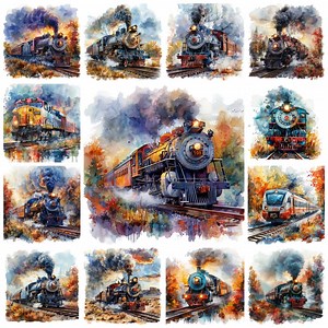 Train PNG Clipart, Watercolor 45 Locomotive Scenery Illustration, Express Train Landscape Image, Railway Scene Picture, Commercial Use - Etsy